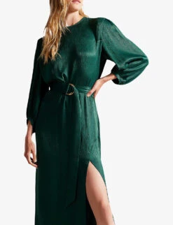 Ted Baker Josina Belted Balloon-sleeved Crepe Midi Dress -Closet By She R04049179 DKGREEN ALT03