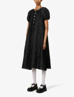 Efi Puffed-sleeve Woven Midi Dress -Closet By She R04058957 BLACK ALT02