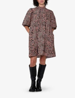Glossy All-over Pattern Organic-cotton Mini Dress -Closet By She R04061014 MIXEDLEOPARD ALT02