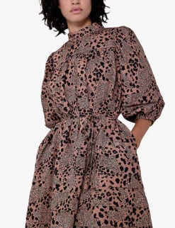 Glossy All-over Pattern Organic-cotton Mini Dress -Closet By She R04061014 MIXEDLEOPARD ALT04