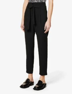 Ikks Belted Straight-leg High-rise Crepe Trousers -Closet By She R04063135 BLACK ALT02