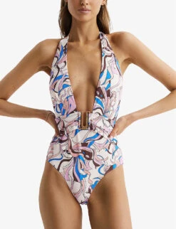 Reiss Isabel Plunge-neck Graphic-print Swimsuit -Closet By She R04070761 MULTI ALT02