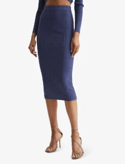 Reiss Iona Pencil Ribbed-knit Midi Skirt -Closet By She R04075237 BLUE ALT02