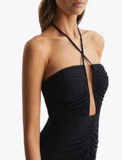Reiss Lana Plunge Halter-neck Woven Maxi Dress -Closet By She R04075242 BLACK ALT04