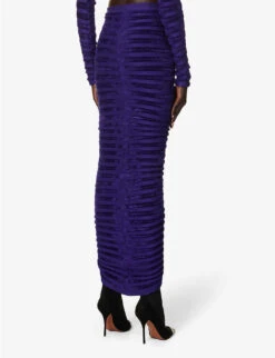 ALAIA Ribbed-pattern Ruched Velvet Midi Skirt -Closet By She R04076336 ULTRAVIOLET ALT03