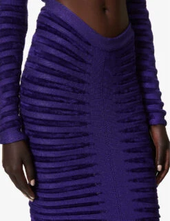 ALAIA Ribbed-pattern Ruched Velvet Midi Skirt -Closet By She R04076336 ULTRAVIOLET ALT04