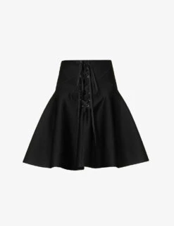 ALAIA Lace-up A-line Woven Midi Skirt