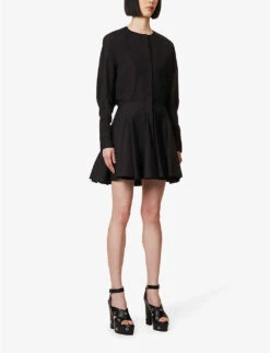 ALAIA Flared-hem Belted Relaxed-fit Cotton Mini Dress -Closet By She R04076391 NOIRALAIA ALT02