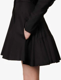 ALAIA Flared-hem Belted Relaxed-fit Cotton Mini Dress -Closet By She R04076391 NOIRALAIA ALT04