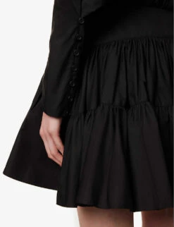 ALAIA Flared-hem Belted Relaxed-fit Cotton Mini Dress -Closet By She R04076391 NOIRALAIA ALT06