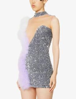 Faux-fur Recycled-polyester Mini Dress -Closet By She R04078092 SILVER ALT02