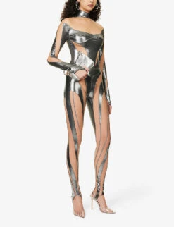 Mugler Mesh-panel Slim-fit High-rise Stretch-woven Leggings -Closet By She R04078202 CHROMENUDE01 ALT01