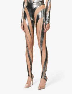 Mugler Mesh-panel Slim-fit High-rise Stretch-woven Leggings -Closet By She R04078202 CHROMENUDE01 ALT02