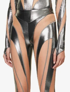Mugler Mesh-panel Slim-fit High-rise Stretch-woven Leggings -Closet By She R04078202 CHROMENUDE01 ALT04