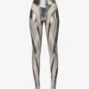 Mugler Mesh-panel Slim-fit High-rise Stretch-woven Leggings -Closet By She R04078202 CHROMENUDE01 M