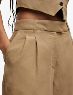 AllSaints Deri Lyn Wide-leg Mid-rise Woven Trousers -Closet By She R04080475 LIGHTKHAKIBR ALT04