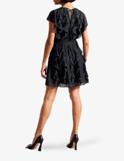 Ted Baker Dollei Waterfall-ruffle Metallic-woven Mini Dress -Closet By She R04082039 BLACK ALT02