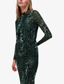 Whistles Night Cat Animal-print Stretch-mesh Midi Skirt -Closet By She R04082101 MULTICOLOURED ALT04