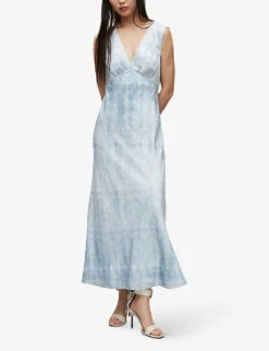 AllSaints Karlina Estrella Floral-print Woven Maxi Dress -Closet By She R04082734 DUSTYBLUE ALT02