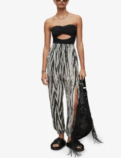 AllSaints Tatum Cut-out Strapless Stretch-woven Swimsuit -Closet By She R04085155 BLACK ALT02