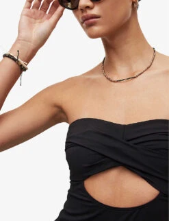 AllSaints Tatum Cut-out Strapless Stretch-woven Swimsuit -Closet By She R04085155 BLACK ALT04