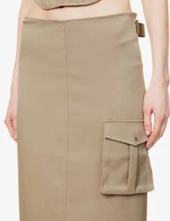 Suki Flap-pocket Slim-fit Stretch-woven Skirt -Closet By She R04086817 SAGE ALT05