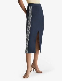 Reiss Pia High-rise Side-stripe Stretch-woven Pencil Skirt -Closet By She R04086997 NAVY ALT02