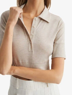 Reiss Eva Collared Cropped Stretch-knit Polo Top -Closet By She R04087043 NEUTRAL ALT04
