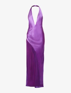 Valeria Halter-neck Side-split Satin Maxi Dress
