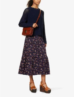 ME AND EM Jacobean Graphic-print Cotton Midi Skirt -Closet By She R04094233 INDIGOYELLOWBROWN ALT01