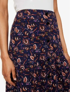 ME AND EM Jacobean Graphic-print Cotton Midi Skirt -Closet By She R04094233 INDIGOYELLOWBROWN ALT04