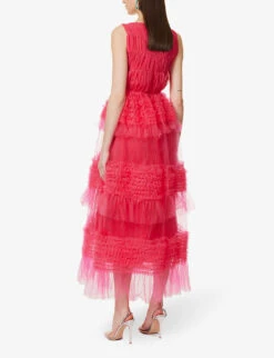 Tier V-neck Mesh Maxi Dress -Closet By She R04094979 PINK ALT03