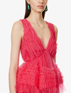 Tier V-neck Mesh Maxi Dress -Closet By She R04094979 PINK ALT04