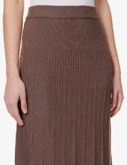 Joseph Ribbed Flared-hem Wool Knitted Midi Skirt -Closet By She R04095438 TRUFFLE ALT04