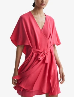 Reiss Peony Short-sleeve Woven Mini Wrap Dress 11 Reiss Peony Short-sleeve Woven Mini Wrap Dress -Closet By She R04095900 PINK ALT04