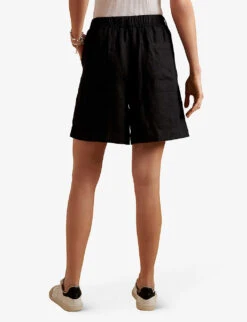Longline Relaxed-fit Linen Shorts -Closet By She R04097408 BLACK ALT03