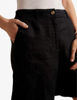 Longline Relaxed-fit Linen Shorts -Closet By She R04097408 BLACK ALT04