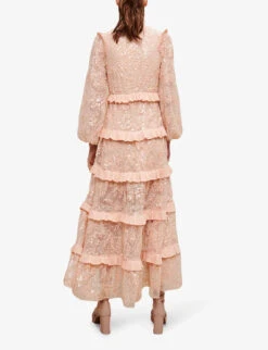 Maje Ruffled Sequin-embellished Maxi Dress -Closet By She R04101487 ROSES ALT03