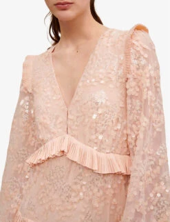 Maje Ruffled Sequin-embellished Maxi Dress -Closet By She R04101487 ROSES ALT04