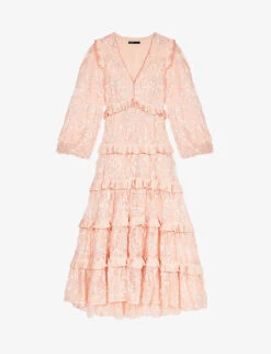 Maje Ruffled Sequin-embellished Maxi Dress