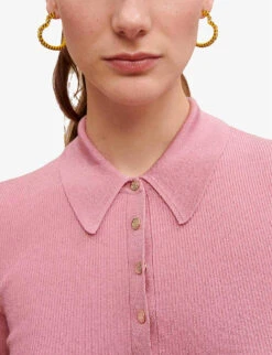 Maje Short-sleeved Stretch-woven Knitted Polo Shirt -Closet By She R04101529 ROSES ALT02