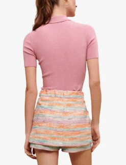 Maje Short-sleeved Stretch-woven Knitted Polo Shirt -Closet By She R04101529 ROSES ALT03