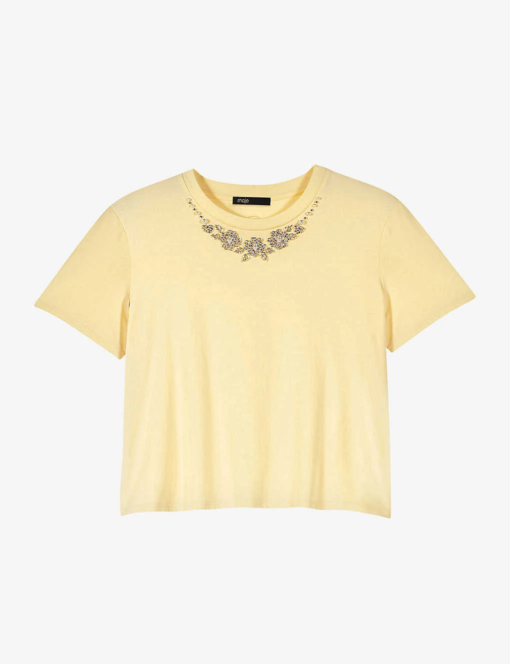 Maje Embellished-neckline Cotton-jersey T-shirt 3 Maje Embellished-neckline Cotton-jersey T-shirt