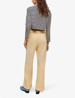 Maje Timarin Stripe-print High-neck Cropped Jersey T-shirt -Closet By She R04101773 BLANC ALT03