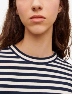 Maje Timarin Stripe-print High-neck Cropped Jersey T-shirt -Closet By She R04101773 BLANC ALT04