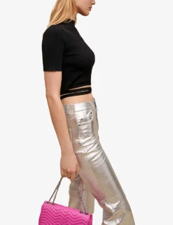 Maje Tie-waist Cropped Stretch-knit Top -Closet By She R04101795 NOIRGRIS ALT02