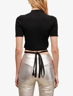 Maje Tie-waist Cropped Stretch-knit Top -Closet By She R04101795 NOIRGRIS ALT03