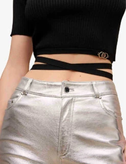 Maje Tie-waist Cropped Stretch-knit Top -Closet By She R04101795 NOIRGRIS ALT04