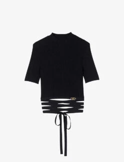 Maje Tie-waist Cropped Stretch-knit Top