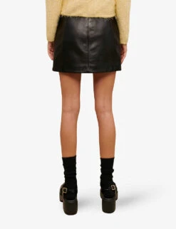 Maje Jianou Leather Mini Skirt -Closet By She R04101852 NOIRGRIS ALT04